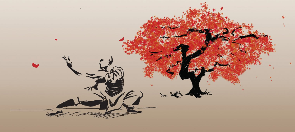 Shawn Lee Zen Jersey Artwork — Monk and Red Maple Tree